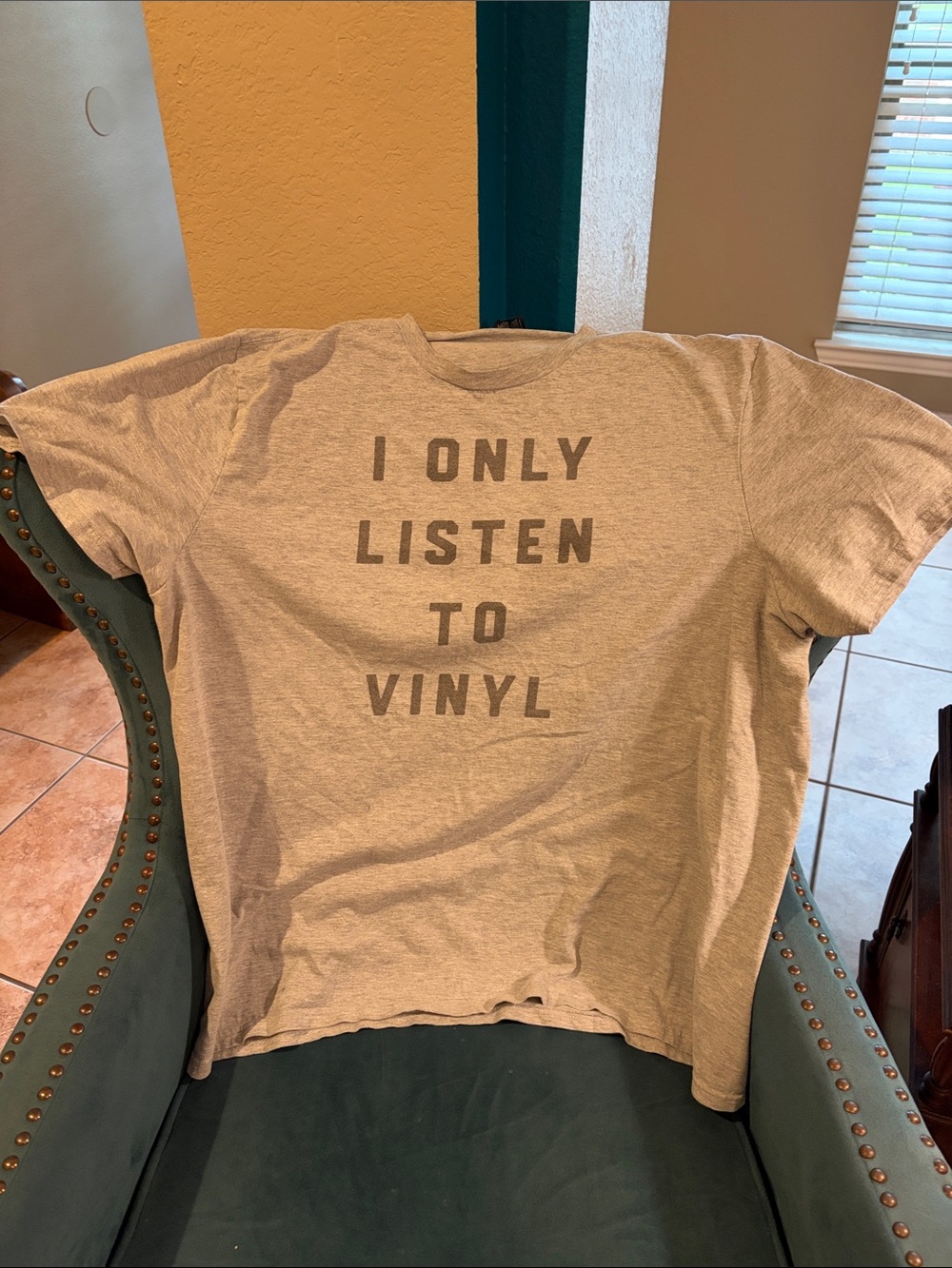 District Men's Short Sleeve Tee "I Only Listen To Vinyl" - Heather Gray